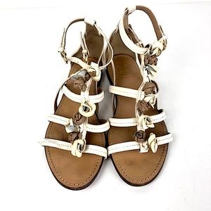 Tory Burch Flora Womens 6 Sandals strap floral Flowers White Beige